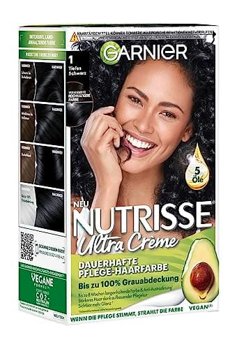 Garnier Nutrisse Dauerhafte Pflege-Haarfarbe mit nährenden Fruchtölen, Coloration mit 8 Wochen Halt, Ultra Crème Tönung, 10 Liquorice