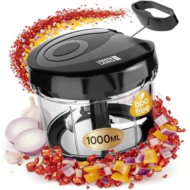 LEBENLANG Gemüse & Zwiebelschneider - 1L Obst Zerkleinerer manuell & BPA-Frei | Schwarz für Zwiebeln schneiden Knoblauch | Multifunktionschopper Küche Gemüseschneider Multizerkleinerer