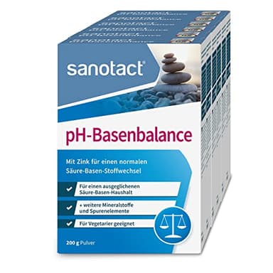 sanotact pH-Basenbalance Pulver (6 x 200g) • Für Säure Basen Balance mit Mineralien • Entsäuerungskur mit Zink, Magnesium, etc. • Basenpulver für normalen Säure-Basen-Stoffwechsel
