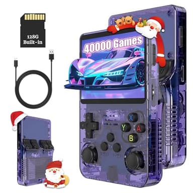 R36S Retro Handheld Spielkonsole, Retro Konsole 3,5-Zoll-IPS-Bildschirm, 128 G über 40.000 Spiele, tragbare Spielkonsole für Kinder und Erwachsene, unterstützt mehrere Emulatoren (Lila)