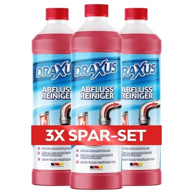 DRAXUS Profi Abflussreiniger (1,0L) I Extrem starker Rohrreiniger löst Haare, Essensreste & schwerste Verstopfungen I Beugt üblen Gerüchen vor (3x Spar-Set)