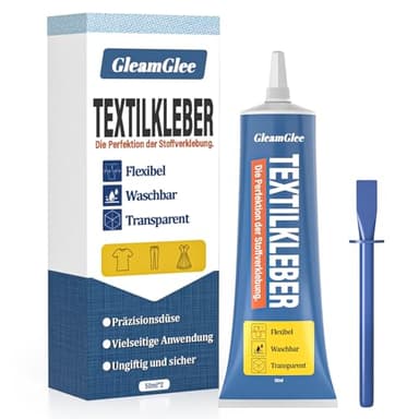 Textilkleber, Wasch- und bügelbeständig Stoffkleber Textilkleber, Permanenter Kleber für Stoffe, Baumwolle, Leder, Jeans und mehr - 50ml
