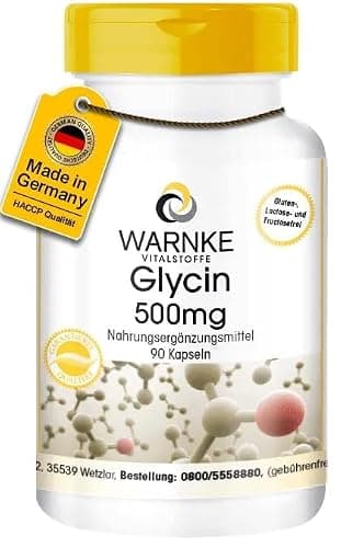 Glycin 500mg - mit 2000mg Glycin pro Tagesdosis - 90 Kapseln - hochdosiert & vegan - Aminosäure | Warnke Vitalstoffe - Deutsche Apothekenqualität