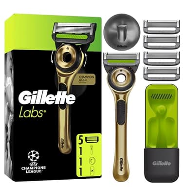 Gillette Labs Rasierer für Männer mit Reinigungs-Element, Herren Nassrasierer Champion Gold Edition — Inkl. 1 Handstück, 1 Ersatzklingen, und Wandhalterung für einfache Lagerung im Badezimmer