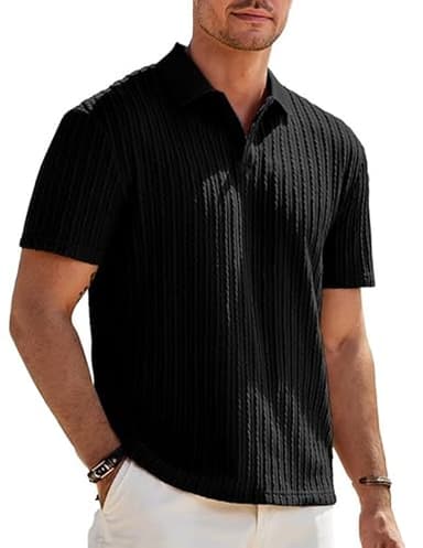 Elegancity Herren Poloshirts Schwarz Kurzarm Einfarbig Strick Sommer Golf Shirt Freizeit T Shirts Regular Fit Urlaub Polohemd L