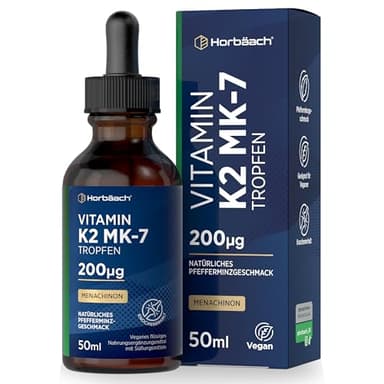 Vitamin K2 MK7 Tropfen | 200µg Pro Tagesdosierung | Höchste Bioverfügbarkeit | 50 ml Flüssigform | Horbaach