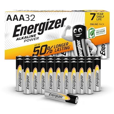 Energizer Alkaline Power Batterien AAA (32 Stück) - Hochleistungsbatterien 1,5V - Batterie für Haushalt und Büro - 100% plastikfreie Verpackung - 7 Jahre lagerfähig [Exklusiv bei Amazon]