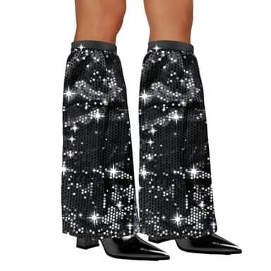 Xerteam Pailletten-Stulpen, 70s Abba Kostüm Disco Outfit Damen, 1 Paar Abba Kostüm Damen Sequin Leg Boot Covers, Disco Outfit Glitzer Kostüm Abba Outfit für Karneval, Mottoparty - Schwarz