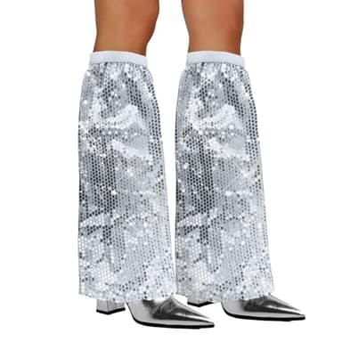 Xerteam Pailletten-Stulpen, 70er Abba Kostüm Disco Outfit Damen, 1 Paar Sequin Leg Boot Covers, Glitzer Kostüm für Karneval, Mottoparty - Silber