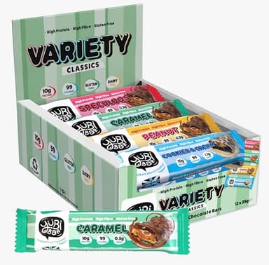 Yubi Variety Box 12er Pack - Proteinriegel - 99 Kalorien, proteinreich, ballaststoffreich, zuckerarm, gluten- und milchfrei - 420g