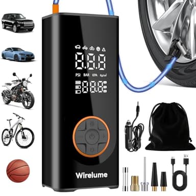 Kabelloser Elektrische Luftpumpe 150PSI 6000mAh Akku Kompressor Fahrradpumpe Mini Tragbare Reifenpumpe mit LED-Licht & Auto-Stopp Wiederaufladbare Autoreifenpumpe DC 12 V