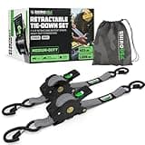 Rhino USA Selbstaufrollende Spanngurte (2er-Pack) - 2.5cm x 3m (540kg Bruchfestigkeit) - Hochleistungs-Automatik-Spanngurte für LKW, Anhänger, Motorrad, Fahrrad & Mehr - Grau