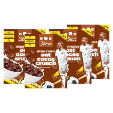 3Bears Cereals Oat Cocoa Crunch – 4x250g Cerealien mit Kakao – vegan, ohne Industriezucker & Zusatzstoffe – Ballaststoff- & Proteinquelle – entwickelt mit Harry Kane