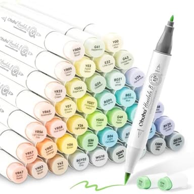 Ohuhu Alkohol Marker 48 Pastellfarben: Honolulu blossoming – AP-zertifiziert - Doppelspitziges Künstlermarker-Set(Alkoholbasis) für Illustrationen & Ausmalen – Pinsel & Feinspitze – Nachfüllbar