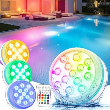 Vankarr Poolbeleuchtung Unterwasser Licht Pool Magnetisch LED Poollicht mit Fernbedienung IP68 LED Wasserdicht für Pool Teich Aquarium Beleuchtung, 4 Stück