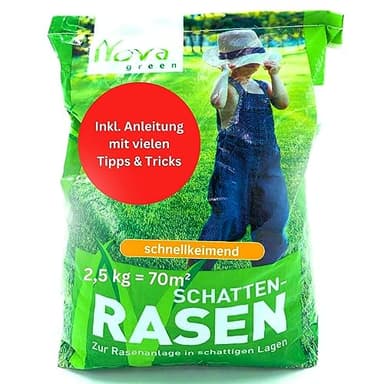 Rasensamen schnellkeimend Schattenrasen 2,5kg = 70m² Herbst - SEHR GUT getestet - trockenresistent | Rasen Reparatur, Rasen Nachsaat, Neuansaat