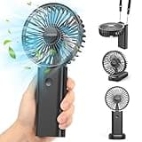 Timiyou Handventilator, Mini Ventilator, Tragbarer Hand Ventilator Akku Aufladbar USB Fan 3 Speeds mit Lanyard und Base Lüfter Elektrischer für Auto Outdoor Camping Büro Hause Reisen