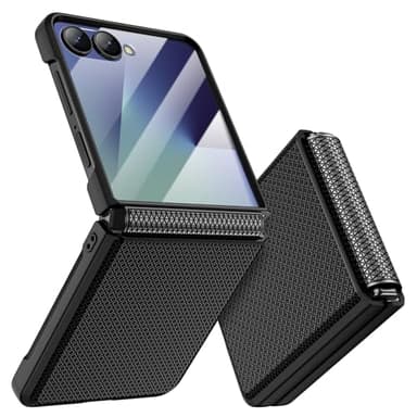 Doeshine für Samsung Galaxy Z Flip 7 Hülle [Not für Flip 7FE] mit Scharnierschutz & Displayschutzfolie, Rutschfester Textur, Hard PC Militär Stoßfest Schutzhülle Kratzfest Rugged Cover (Schwarz)