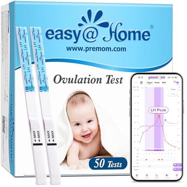 Easy@Home Kinderwunsch 50 x Ovulationstest Fruchtbarkeitstests für Eisprung – Unterstützt durch die kostenlose Premom Ovulation APP, 50 LH Tests (50 LH)