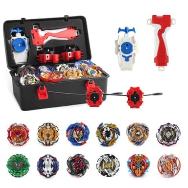 Bey Burst Turbo Blade Set, 12 WDKXCN Stück Bey Kampfkreisel mit Kasten Metal Fusion und Launcher Griff, Bey-bla-de Starter Set, Bey Arena Blade Burst Turbo Set