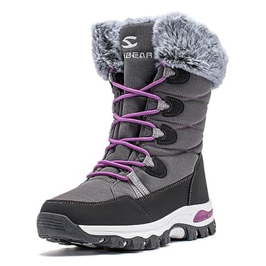 HOBIBEAR Damen Schneestiefel Leichtgewichtige Warme Kunstpelz gefüttert Wasserdicht Winter Mid-Calf Stiefel Grau，EU 41