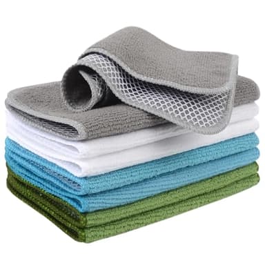 VIVOTE Microfaser Spültücher Spüllappen Waschbar Geschirrtücher Mit Poly-Mesh-Scheuerseite Abwaschtücher Küche Haushalt Tücher,8 Stück,20cmx20cm (Grün+Seeblau+Weiß+Hellgrau)