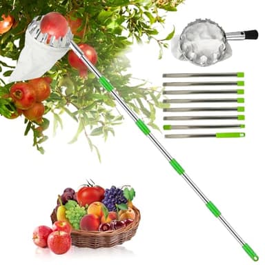 Obstpflücker Diameter 16 cm,3.4m Apfelpflücker,Kirschenpflücker mit Baumwollbeutel,Obstsammler,Obstpflücker für Kirschen,Pflaumenpflücker,Fruit Picker for Reaching Inaccessible Places in Fruit Trees