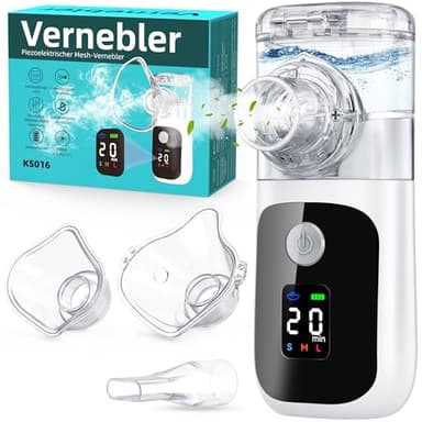 Inhalationsgerät,Inhaliergeräte für Erwachsene Kinder mit Countdown Timer,Einstellbarer Sprühnebel,Selbstreinigungsfunktion,Partikelgröß 1-5µm,USB Aufladbarer Leiser Inhalator mit Mundstück 2 Masken