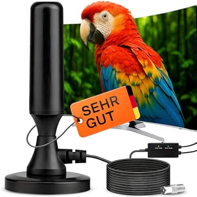 Retoo DVB-T2 Antenne mit Verstärker – 30dBi Digitale Zimmerantenne für Innen, 360° Empfang, LTE Filter, Magnetfuß, 5m Kabel, UHF/VHF, 75 Ohm, 4K & Full HD kompatibel, Schwarze