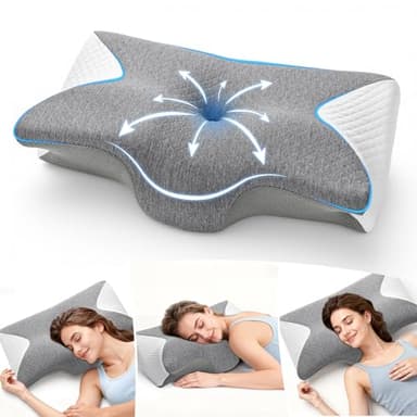 A-Pce Orthopädisches Kissen, Ergonomisches Memory Foam Kissen, Nackenstützkissen zur Linderung von Nacken-, Schulter- und Rückenschmerzen, Ideal für Seiten-, Rücken- und Bauchschläfer, Grau-Weiß
