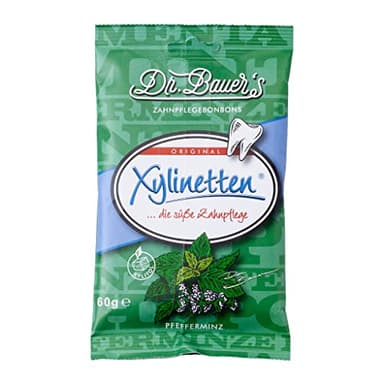 Dr. Bauer's Xylinetten – Zuckerfreie Zahnpflege-Bonbons mit Xylit, Vegan & Zahnfreundlich, Ideal für Frischen Atem & Zahngesundheit, 60g Tüte - Pfefferminz