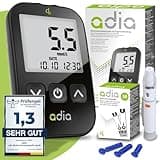 adia Blutzuckermessgerät (mmol) mit 60 Blutzuckerteststreifen, 10 Lanzetten, 1 Stechhilfe, 1 Etui, Sparset zur Blutzucker-Selbstkontrolle bei Diabetes