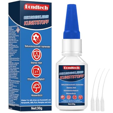Kunststoffkleber 30 g, Kunststoffkleber mit Anti-Austrocknungs-Spitze, Plastik Kleber für Kunststoff, Plastic, Acryl, Modellbau, 3D-Druck, Miniaturen, PVC, Vinyl, Wasserdicht, Hitzebeständig