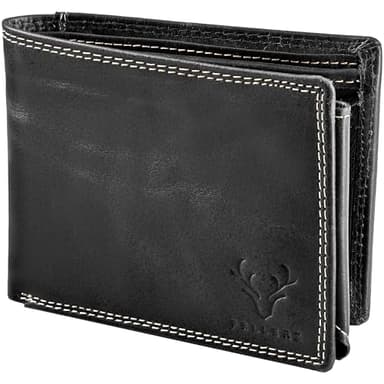 FELLERZ Geschenkidee für Männer – Herren Geldbörse aus Echtleder mit RFID Schutz – Portemonnaie mit Münzfach & Kartenfächern – Brieftasche mit Geschenkbox - Geschenk (Set mit Kartenetui, Schwarz)