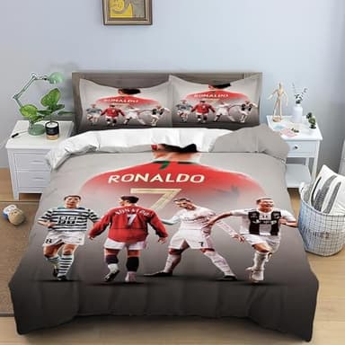 Rcxnm Kinder Fußball Star Bettwäsche Set, Polyester, 135x200cm Bettwäsche, 80x80cm Kissen