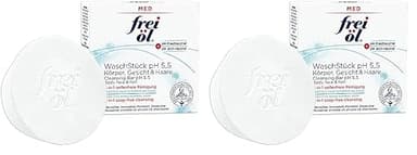 frei öl MED WaschStück pH 5,5, 3-in-1 seifenfreie Reinigung für Körper, Gesicht und Haare, pH-hautneutral, mikrobiomfreundlich, Mikrosilber, Mandelöl, Avocadoöl, vegan, Gesichtsreinigung, 90 g