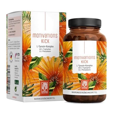 NATURTREU® Motivationskick - L-Tryptophan Kapseln kombiniert mit L-Tyrosin & L-Phenylalanin - Vegan und in Deutschland produziert
