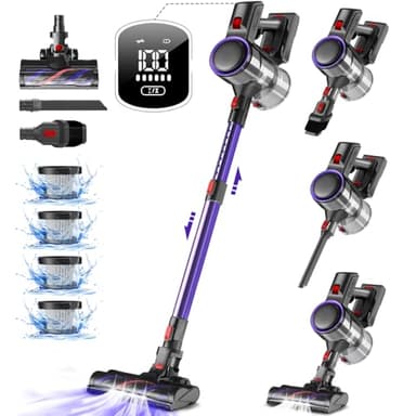Authmic Akku Staubsauger, 45000Pa/50Mins Staubsauger Kabellos, H13 HEPA, mit Touchscreen, Anti-Tangle-Bürste, für Hartböden, Teppich, Tierhaare