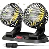OKESYO 12V | 24V Auto Ventilator, Auto Lüfter Zigarettenanzünder, 12V Doppelkopf Auto Ventilator für KFZ, LKWs, SUV, 2-Gang, 360 Grad Rotation, Leise, 130cm Leinenlänge