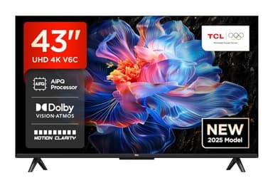 TCL 43V6C 43 Zoll 4K UHD Smart Fernseher – HDR10+, HVA-Panel, Dolby Vision, Google TV, HDMI 2.1, DVB-T2/C/S2, Bluetooth 5.2, Sprachsteuerung mit Alexa & Google Assistant