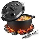 Dutch Oven, Dutch Oven 9 liter, Eingebrannter Feuertopf mit Deckelheber, Gusseiserner Feuertopf mit Doppelfunktions-Deckel, Für Outdoor and Indoor, Schwarz