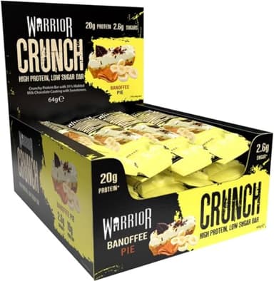 Warrior Crunch Proteinriegel 12 × 64 g (Banoffee Pie) – 20 g Eiweiß pro Riegel – Zuckerarmer High-Protein-Snack, Knusprig – ideal für Muskelaturaufbau & Ernährung unterwegs