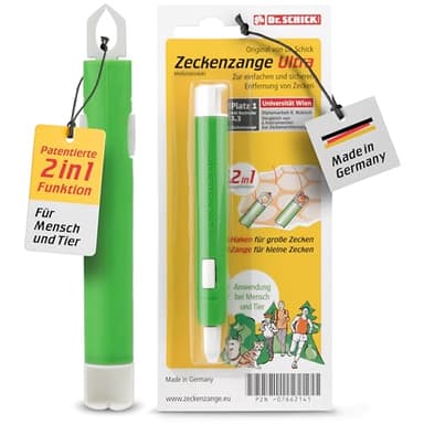 Dr. Schick Zeckenzange Ultra [2-in-1 Zeckenhaken & Zeckengreifer] - patentierter Zeckenschutz für Mensch und Tier - große und kleine Zecken zuverlässig entfernen