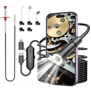 Endoskopkamera mit Licht, Ferdiiz 1920P HD Endoskopkamera Handy mit 8 LED, 5M Halbstarres Kabel Inspektionskamera, 160cm Abflussreiniger Spirale, Krallengreifer für Abwasserkanäle