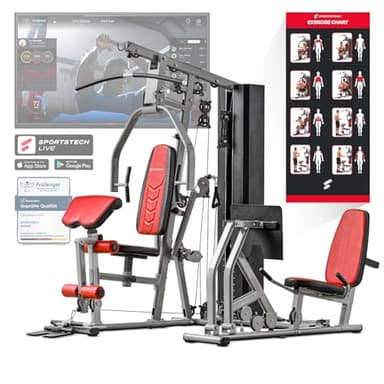 Sportstech Einzigartige Premium Kraftstation HGX100/HGX200/HGX300 für unzählige Trainingsvarianten, Multifunktions-Homegym mit Stepper oder Beinpresse, Fitnessstation aus Eva Material für Zuhause
