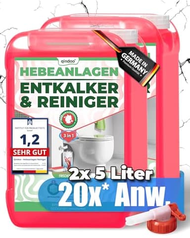 10L Reiniger Hebeanlagen Entkalker, 3 in 1 Reinigungsmittel Qindoo Entkalken Reinigen Geruch entfernen (10 Liter)