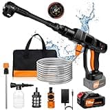 Akku Hochdruckreiniger,45 Bar/652 PSI Mini-Kabelloser Hochdruckreiniger mit 3 Ah Batterie, 6-in-1 verstellbare Düse, 5M Schlauch, verwendet für Autowäsche, Bodenwäsche, Reinigung und Blumenbewässerung