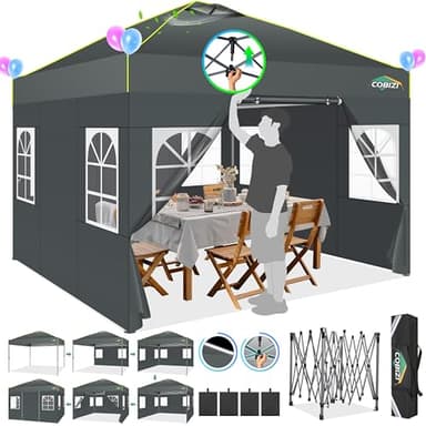 COBIZI Pavillon 3x3m Wasserdicht Stabil Winterfest Faltpavillon Partyzelt Gartenpavillon Pop Up Pavillon Klappbar Zelt mit 4 Seitenwnden Belüftungsöffnungen, Sandsack für Markt, Freien Event,Grau