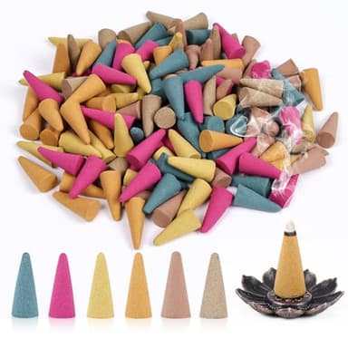 AUAUY 120 Stück Räucherkerzen, Natürliche Aromatische Räucherkegel, Gemischte Natürlicher Duft, für Luftreinigung Indert AngstzustäNde Und MüDigkeit