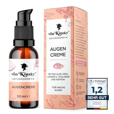 Bio Augencreme - Mit Bio Aloe Vera Vitamin C Hyaluron Koffein - 30ml - Falten Augenringe Skincare - Made in Germany - von Kinsky